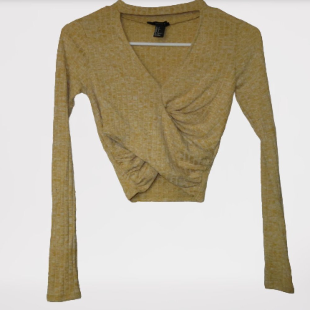 NWOT Forever21 Twisted Front Yellow Crop Long-Sleeve Shirt